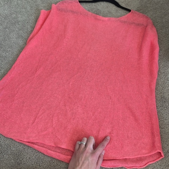 Eileen Fisher Organic Linen Open Knit Top M Lagenlook Pink Beachy Oversized Boho - Picture 7 of 10